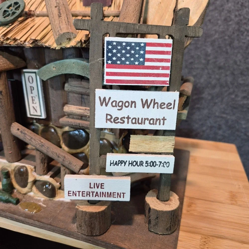 Wagon Wheel Restaurant Birdhouse Rustic Kitsch Cottagecore Garden Outdoor